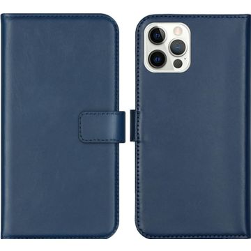 Selencia Echt Lederen Bookcase iPhone 12 (Pro) - Blauw