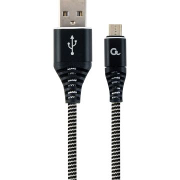 gembird Baumwoll Micro-USB-oplaadkabel, 1m, zwart/weiß