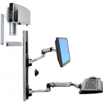 Ergotron LX Wall Mount System - Bevestigingskit (muurarm, muishouder, 2 railbedekkingen, toetsenbordarm, 2 kabelkanalen, polssteun, wandgeleider 10", wandgeleider 34", CPU-tussenstuk, railmontagesets beugel CPU en arm, medium CPU holder)