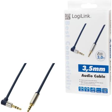 Audio-Kabel,3,5mm 3-Pin/M (90°) zu 3,5mm 3-Pin/M,blauw,3m