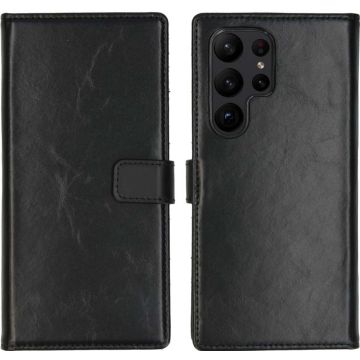 Selencia Echt Lederen Bookcase Samsung Galaxy S23 Ultra - Zwart