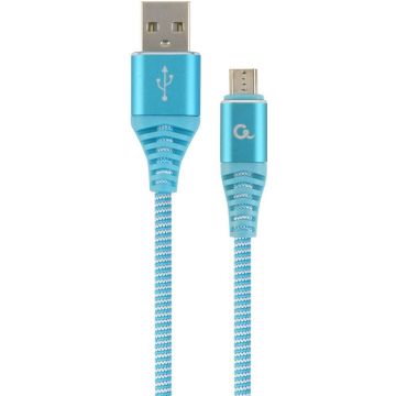 gembird Baumwoll Micro-USB-oplaadkabel, 2m, türkis/weiß
