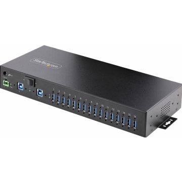 StarTech.com 16-Port Industrial USB 5Gbps Hub with Power Adapter, Metal Enclosure, Mountable, ESD Protection, Terminal Block Power, USB Charging, Dual-Host Switch - TAA