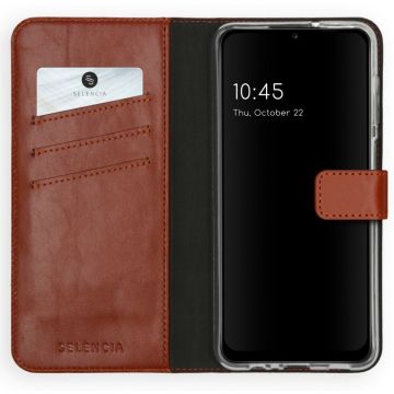 Selencia Echt Lederen Bookcase Samsung Galaxy A12 - Lichtbruin
