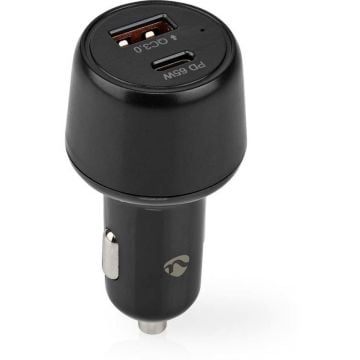 Autolader / 2.0 / 3.0 / 3.25 A / Outputs: 2 / Poorttype: USB-A / USB-C / 65 W /Automatische Voltage Selectie