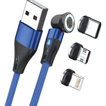RealPower Magnetic cable 3 Amp,1m,blauw met adapters