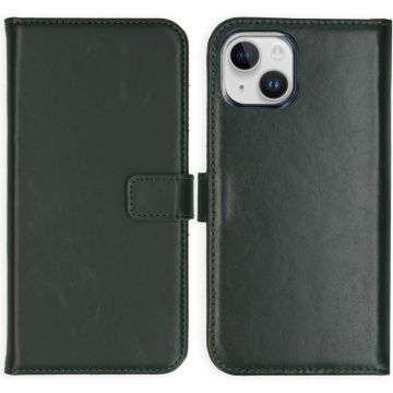 Selencia Echt Lederen Bookcase iPhone 15 - Groen
