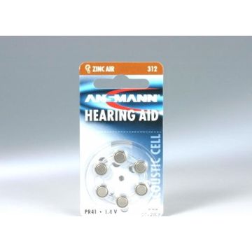 1x6 Zinc-Air 312 (PR 41) Hearing Aid Batteries