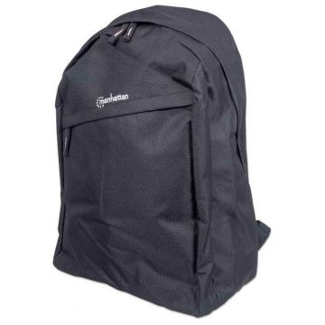 Manhattan Knappack Backpack 15.6", Black, LOW COST, Lightweight, Internal Laptop Sleeve, Accessories Pocket, Padded Adjustable Shoulder Straps, Water Bottle Holder, Three Year Warranty - Rugzak voor notebook