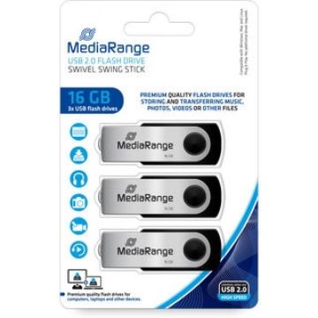 MediaRange USB-Stick 16GB USB 2.0 Flexi 3er-Pack