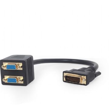 gembird DVI-I zu 2x VGA Splitter Kabel, 0,3 m, zwart