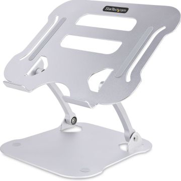 StarTech.com Laptop Stand for Desk, Ergonomic Laptop Stand Adjustable Height, Aluminum, Portable, Supports up to 22lb (10kg), Foldable Laptop Holder for Desk - Angled Notebook Computer RiserLift (ADJ-LAPTOP-RISER)