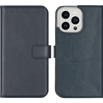 Selencia Echt Lederen Bookcase iPhone 14 Pro Max - Blauw