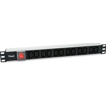 Equip stekker omlijsting 19"(1HE)12fach met Schuko + Schalt A
