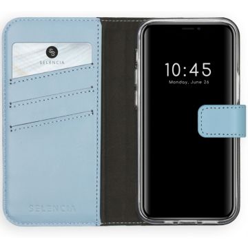 Selencia Echt Lederen Bookcase iPhone 12 Mini - Lichtblauw