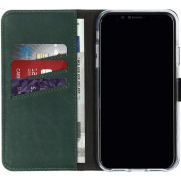 Selencia Echt Lederen Bookcase iPhone Xr - Groen