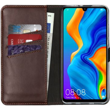 Selencia Echt Lederen Bookcase Huawei P30 Lite - Bruin