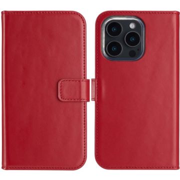 Selencia Echt Lederen Bookcase iPhone 16 Pro - Rood