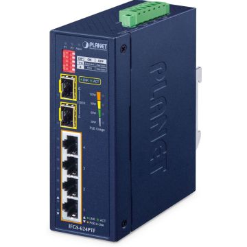 PLANET Industrial 4-Port 100TX+2-Port 100TX SFP IFGS-624PTF