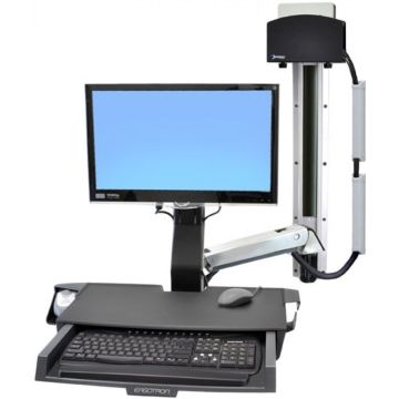 Ergotron StyleView Sit-Stand Combo System with Worksurface - Bevestigingskit (handgreep, CPU-houder, 2 railbedekkingen, 2 kabelkanalen, polssteun, displaybevestiging, toetsenbordplateau, CPU-wandmontage, uitschuifbare muislade, VESA-montagebeugel, wandgel