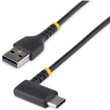 StarTech.com 1ft (30cm) USB A to C Charging Cable Right Angle, Heavy Duty Fast Charge USB-C Cable, USB 2.0 A to Type-C, Durable and Rugged Aramid Fiber, 3A, S20iPadPixel - High Quality USB Charging Cord (R2ACR-30C-USB-CABLE)