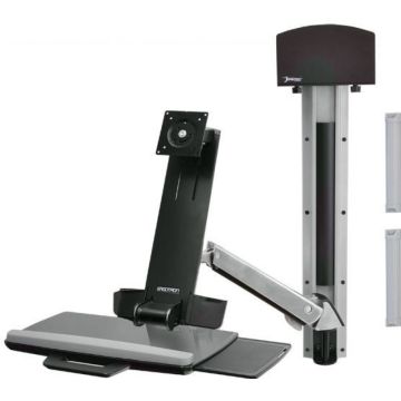 Ergotron StyleView Sit-Stand Combo System - Bevestigingskit (CPU-houder, 2 railbedekkingen, 2 kabelkanalen, polssteun, verstelbare monitorarm, VESA-montagebeugel, wandgeleider 34", railmontagesets beugel CPU en arm, toetsenbordplateau met linkerrechter mu
