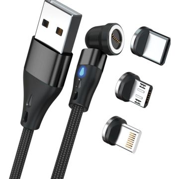 RealPower Magnetic cable 3 Amp,20cm,zwart met adapters