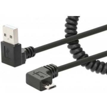 MANHATTAN Spiralkabel USB-A auf Micro-USB Ladekabel 1m schwa