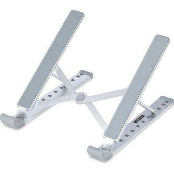 StarTech.com Foldable Laptop Riser Stand, Portable Height Adjustable Ergonomic Laptop Stand, Ventilated Aluminum Frame Supports 22lb (10Kg), TiltRaisedAngled LaptopTablet Stand, Collapsible Design - Notebookstandaard
