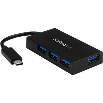 StarTech.com 4 Port USB-C Hub, USB Type-C Hub met 4x USB-A (USB 3.03.1 Gen 1 SuperSpeed 5Gbps), USB Bus of Self Powered, Draagbare USB-C naar USB-A BC 1.2 Lader Hub met Power Adapter (HB30C4AFS) - Hub