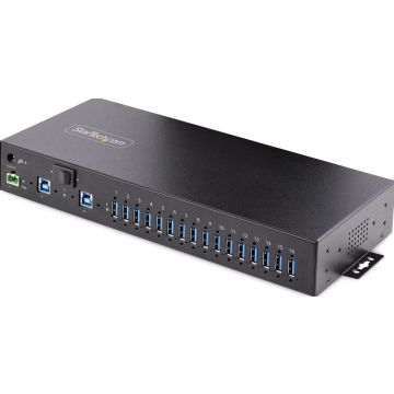 StarTech.com 16-Port Industrial USB 3.0 Hub 5Gbps, Metal, DINSurfaceRack Mountable, ESD Protection, Terminal Block Power, up to 120W Shared USB Charging, Dual-Host HubSwitch (5G16AINDS-USB-A-HUB) - Hub