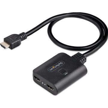 StarTech.com 2-Port HDMI Splitter, 4K 60Hz HDMI 2.0 Video, 4K HDMI Splitter 1 In 2 Out, 1x2 HDMI DisplayOutput Splitter, HDRHDCP - 20in (50cm) Built-in HDMI Cable, Powered via USB or Included Power Supply (HDMI-SPLITTER-4K60UP)