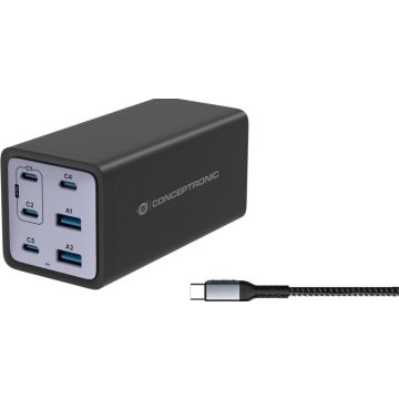 CONCEPTRONIC Lader 4Port 200W,4xUSB-C,2xUSB-A +3-in-1 zwart