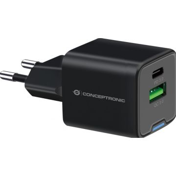 CONCEPTRONIC Lader 2Port 20W,1xUSB-C,1xUSB-A Desk PD zwart