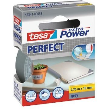 tesa extra Power Perfect Gewebeband 2,75m 19mm grijs