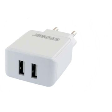 Schwaiger 230V oplader 2x USB 2.4A weiß