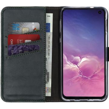 Selencia Echt Lederen Bookcase Samsung Galaxy S10e - Groen