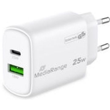 MediaRange Lader 25W 2-Port 1x USB-A/1x USB-C GaN, weiß