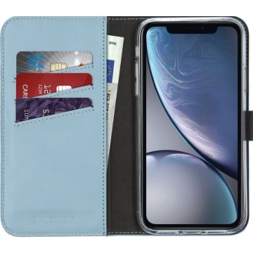 Selencia Echt Lederen Bookcase iPhone Xr - Lichtblauw