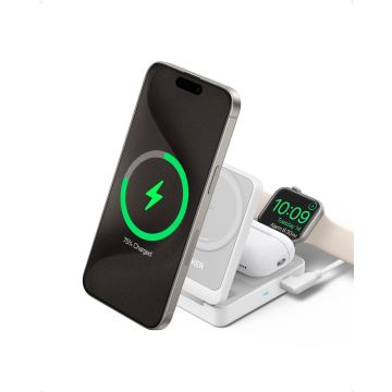 MagGo Magnetic Wireless Charger 15W Foldable 3-in-1 with Charger Bundle White EU Plug