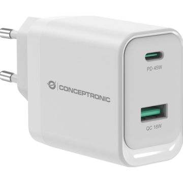 CONCEPTRONIC Lader 2Port 45W,1xUSB-C,1xUSB-A weiß
