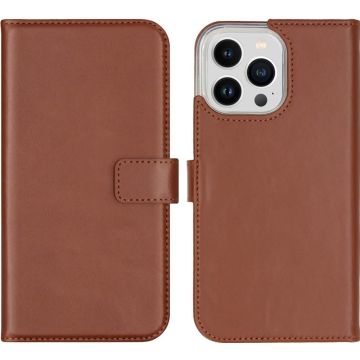 Selencia Echt Lederen Bookcase iPhone 14 Pro Max - Lichtbruin
