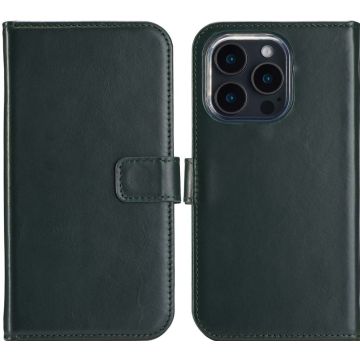 Selencia Echt Lederen Bookcase iPhone 16 Pro Max - Groen