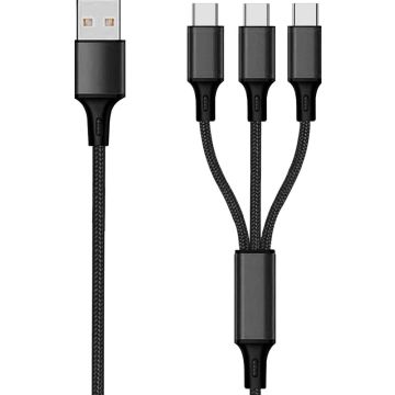 2GO 3 in 1 USB oplaadkabel - zwart