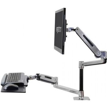 Ergotron WorkFit-LX Sit-Stand Desk Mount System - Bevestigingskit (lade, bureauklembevestiging, pakkingring bevestiging, paal, polssteun, toetsenbordplateau, beeldschermarm, VESA-montagebeugel, instelbare toetsenbordarm, 2 steunverlengingen, 2 paalmoffen)