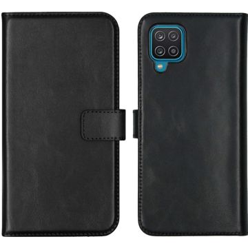 Selencia Echt Lederen Bookcase Samsung Galaxy A12 - Zwart