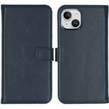 Selencia Echt Lederen Bookcase iPhone 15 - Blauw