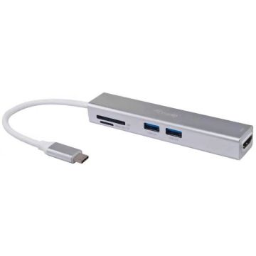 Equip Adapter USB-C -> HDMI,2xUSB3.0,SD 4K30Hz 0.15m zwart