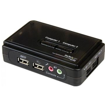 StarTech.com 2-poort USB KVM-switch Zwart met Audio en Bekabeling - KVM  audioschakelaar