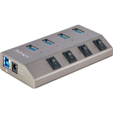 StarTech.com 4-Port Self-Powered USB-C Hub with Individual OnOff Switches, USB 3.0 5Gbps Expansion Hub wPower Supply, DesktopLaptop USB-C to USB-A Hub, 4x BC 1.2 (1.5A), USB Type C Hub - USB-CA Host Cables (5G4AIBS-USB-HUB-EU)